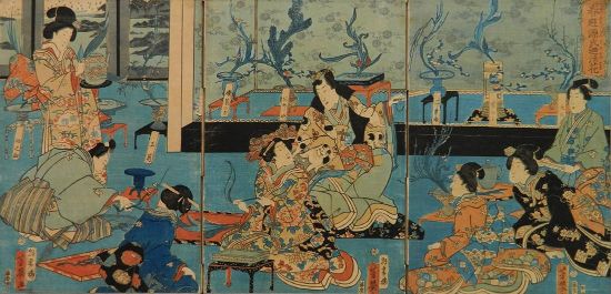 Genji Enjoying Ikebana in Spring by Yoshiiku Utagawa